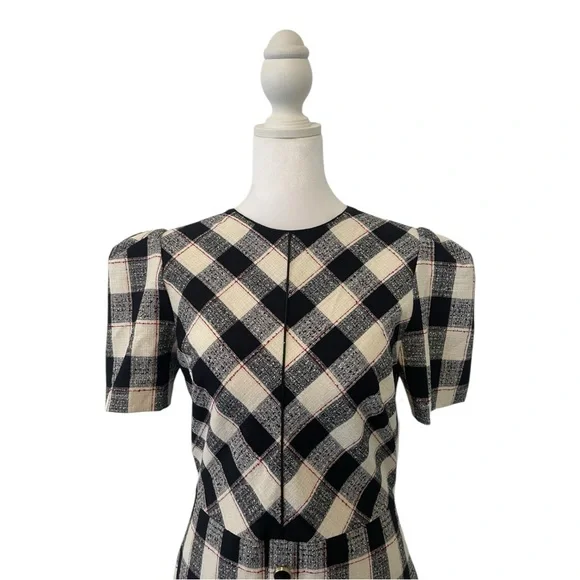 Shoshanna Classic Plaid Mini Black and White Checkered Dress 6 New - Picture 2 of 6